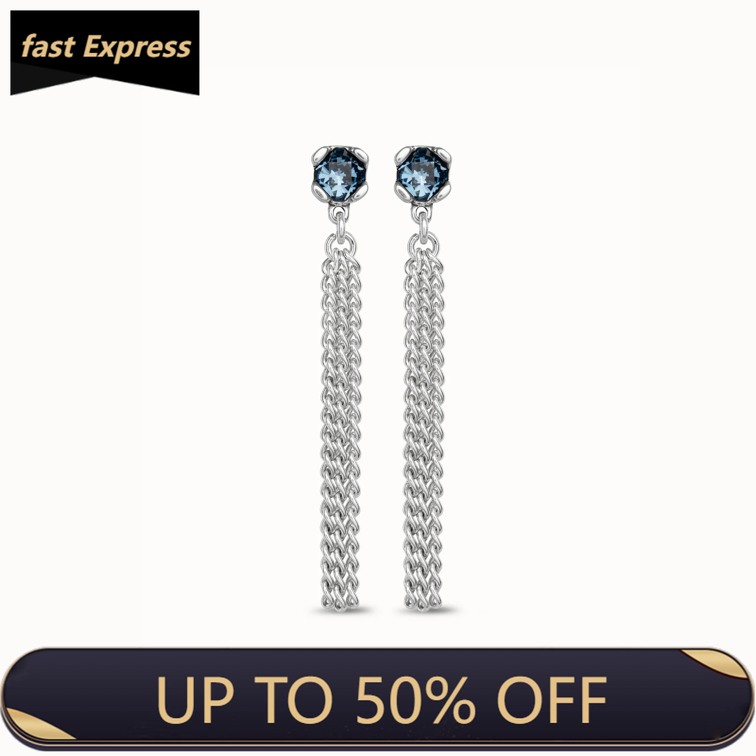 

2024 Creative Design Spain UNO de50 Jewelry Fashion Exaggerated Blue Crystal Long Tassel Earrings Women's High Quality Gift