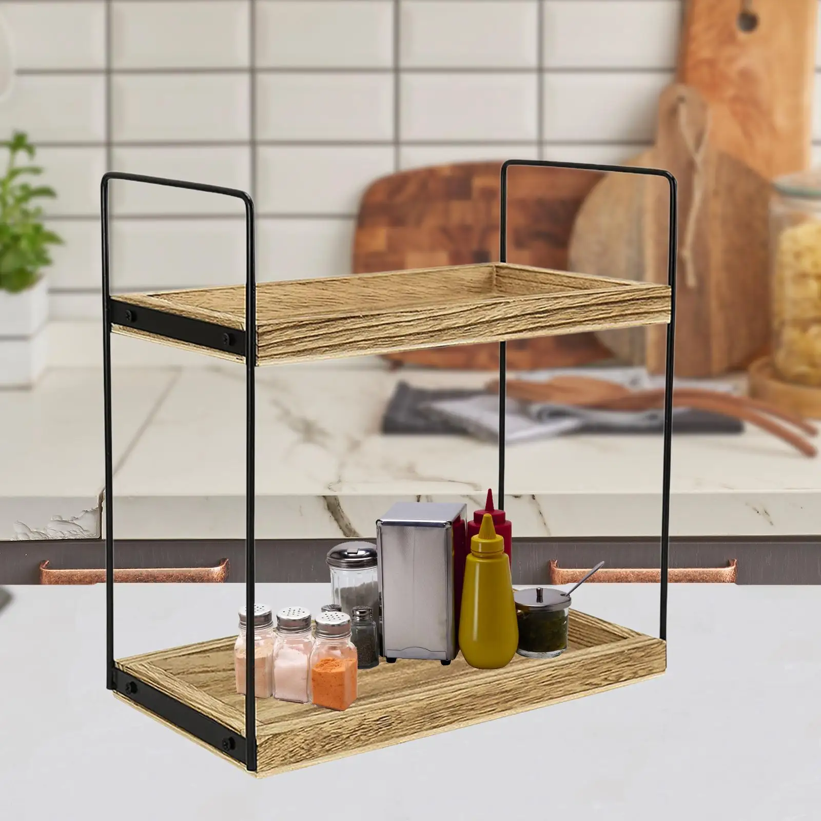 

Bathroom Countertop Organizer Wood Desktop Shelf, Spice Storage Rack, Cosmetic Organizer Holder for Bedroom