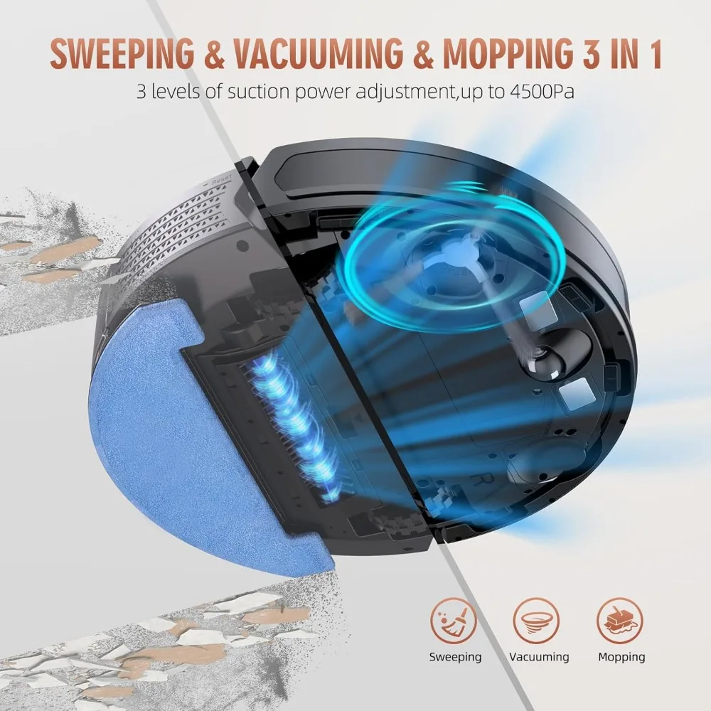 3-in-1 Robot Vacuum and Mop Combo, LiDAR Navigation, WiFi/App/Alexa Self-Charging Replaceable Dust Bag