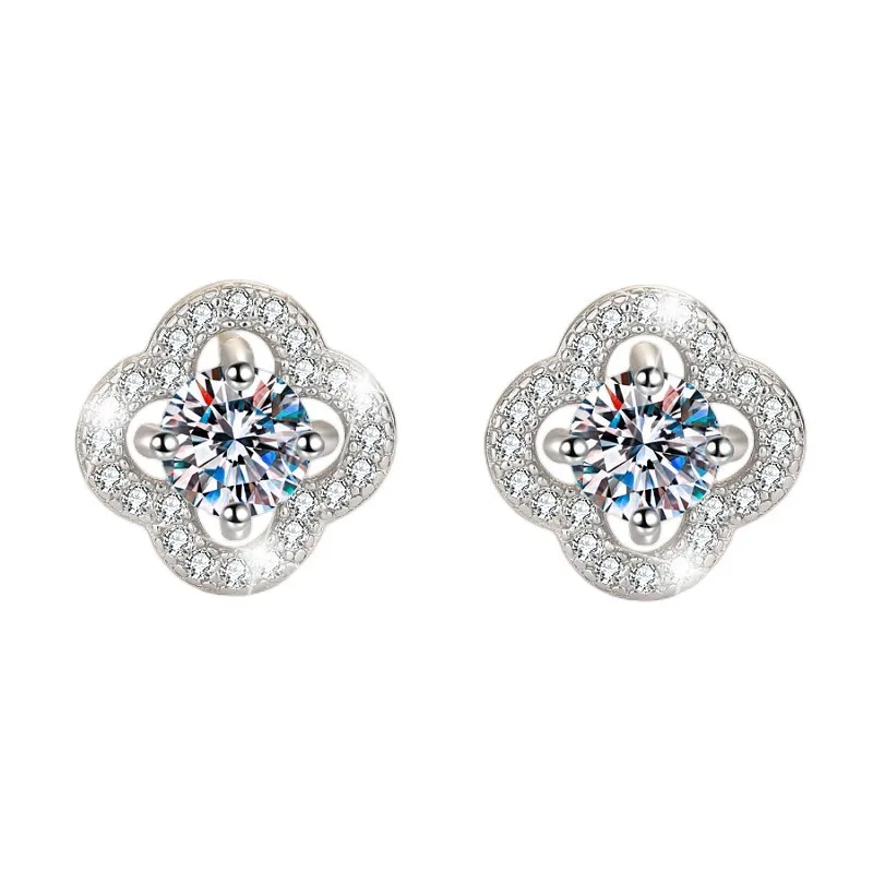 ES0008Lefei Fashion Diamondset Classic 0.5ct Moissanite Lucky Flower Earring For Women 925 Sterling Silver Party Wedding Jewelry