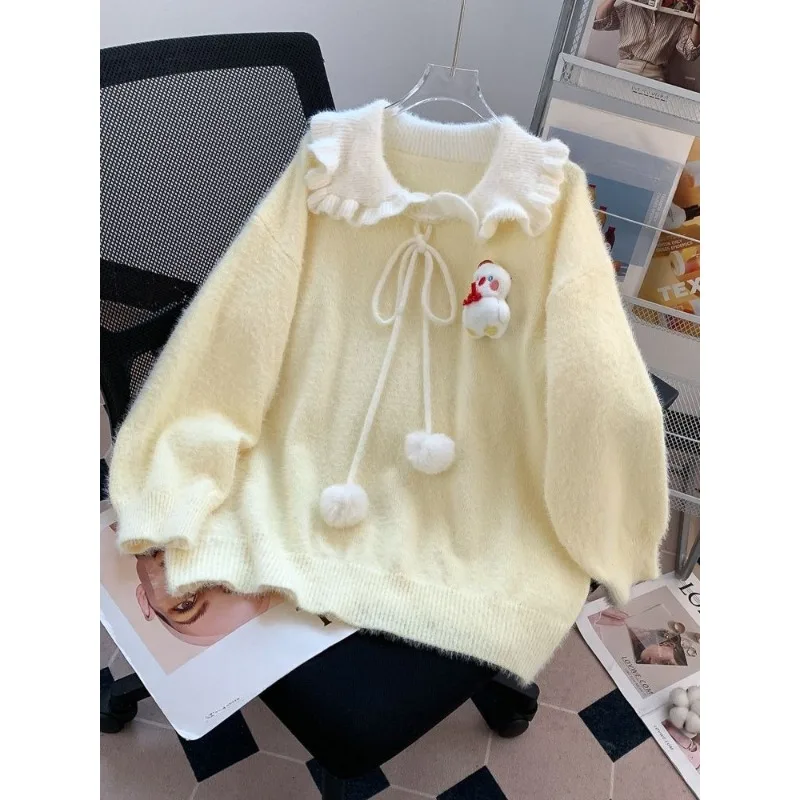 

Pullover Sweet Japanese Autumn Winter Chic Outfits Korean Fashion Knitted Sweater Women Sexy Elegant Vintage Y2k Clothing
