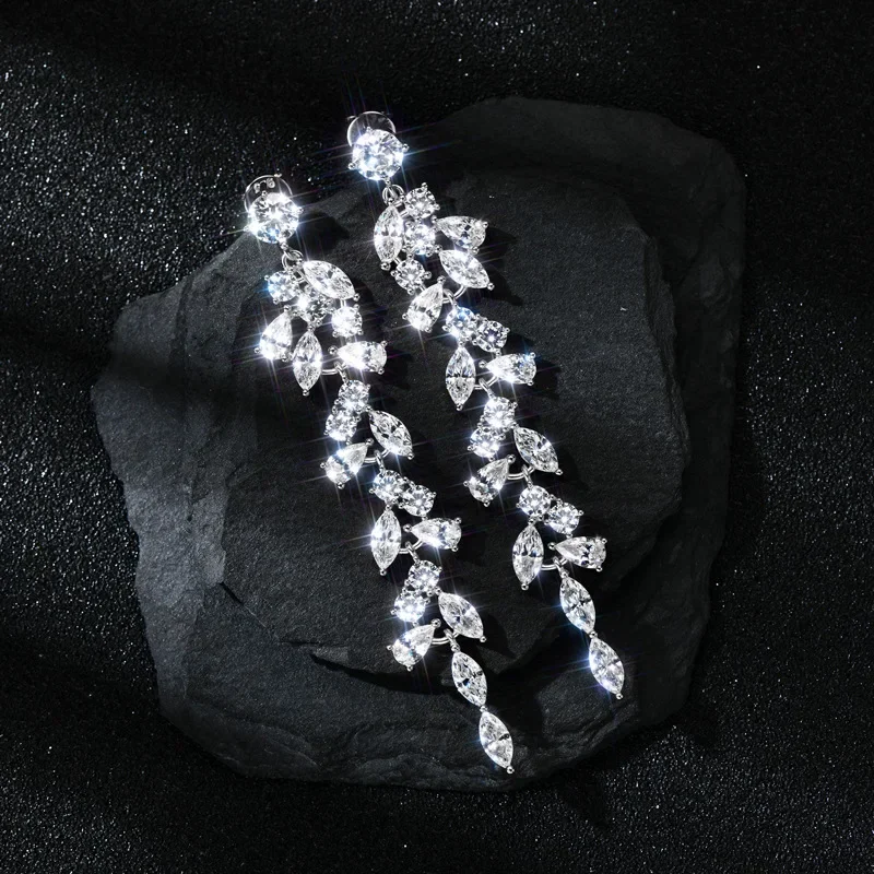 Luxury 100% S925 Sterling Silver Drop Earrings For Women Girls S925 Silver Plated 18K Wedding Bride Earrings Party Gifts Jewelry