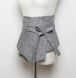 Women's Fashion Gray Fabric Corset Female Cummerbund Coat Waistband Dress Decration Wide Belt J048