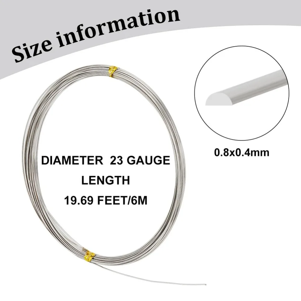 20Feet Nickel Silver Wire Half Round Craft Wire, 23 Gauge White Copper Beading Wire for Jewelry Making, Wire Wrapping, DIY Arts