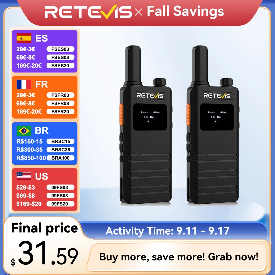 Retevis B63S Walkie Talkie com Tela LCD Portátil Ultrafino Walkie-talkie PMR/FRS Sem Licença Rádio Bidirecional Tipo C Carregamento