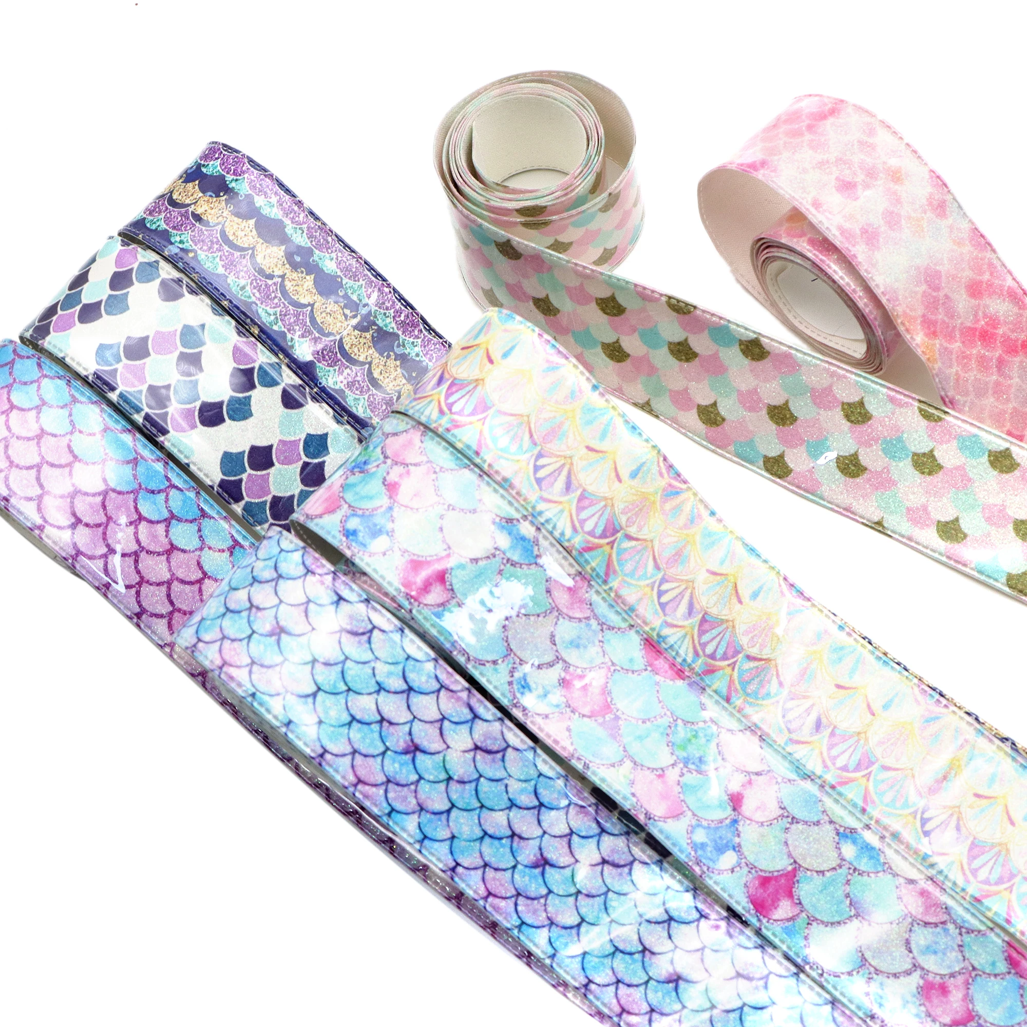 25mm 40mm 135cm/Roll Fish Scales Fill In PVC Transparent Vinyl Ribbon Without Sequins For DIY Hair Bow Party Decoration,1Yc39517