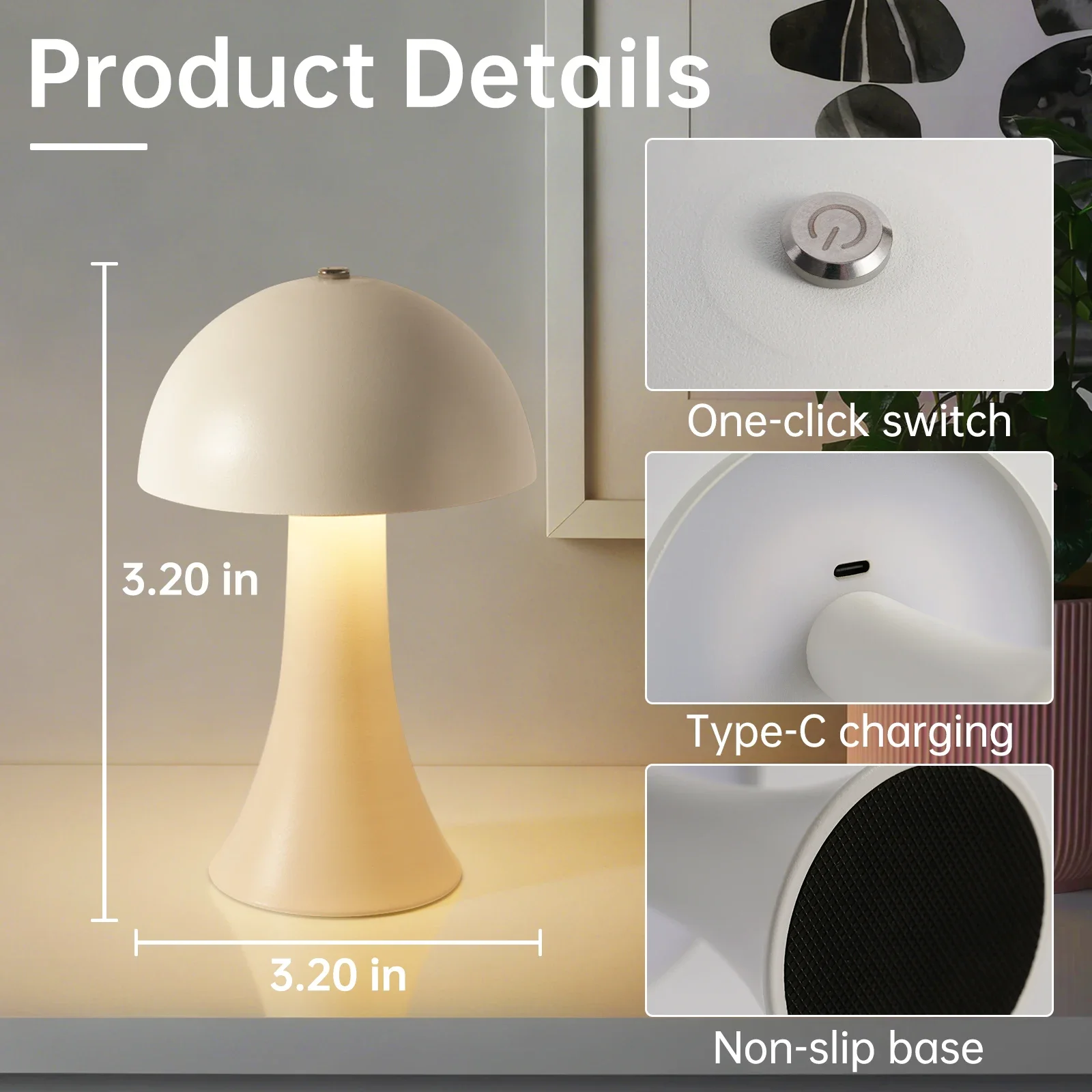 GGbingo Rechargeable New LED Table Lamp Retro Mushroom Touch Sensor Bedside Lamp For Home Bedroom Restaurant Bar Decor Light view 3