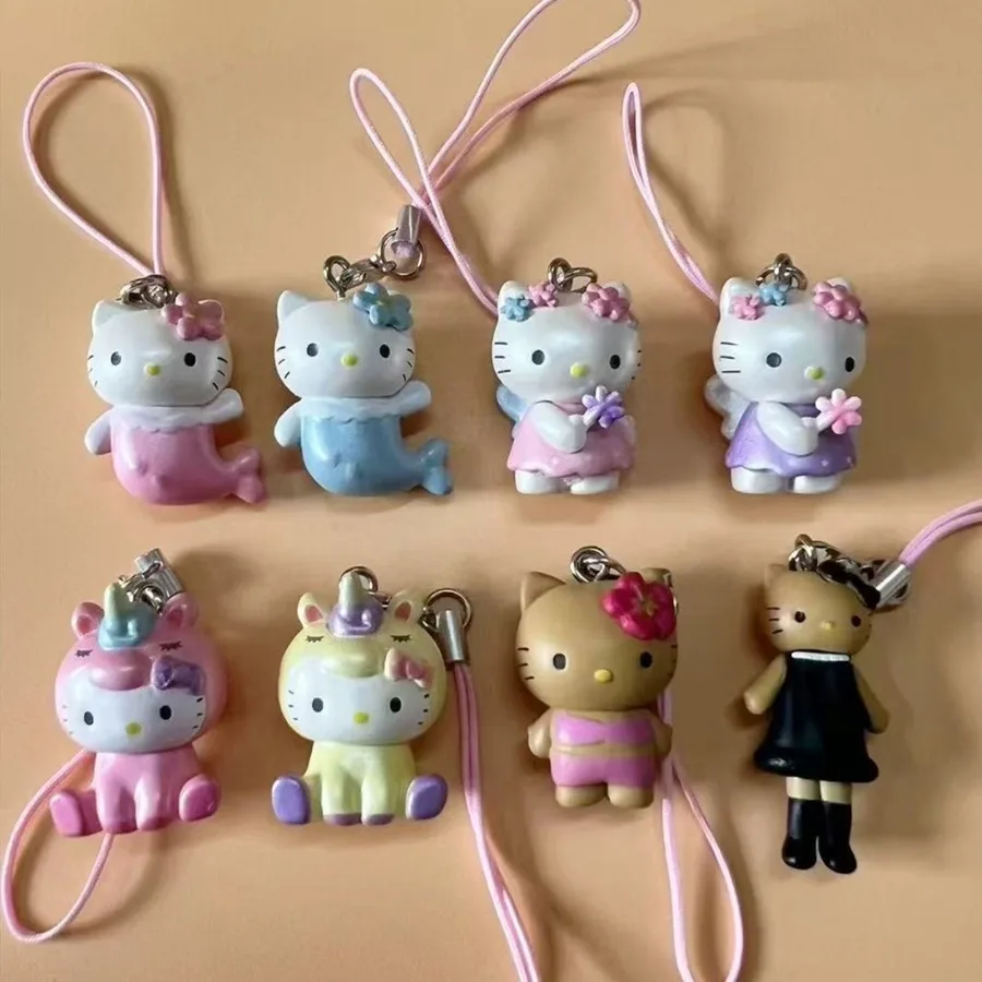 

Подлинная Sanrio Hello Kitty, черный кожаный ангел-русалка, длинные ноги, стильная глухая коробка, ремешок для телефона, подвеска на рюкзак, подарок на день рождения, игрушки