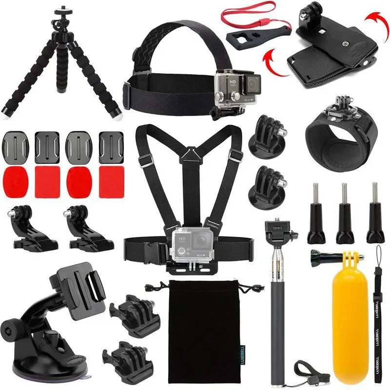 Action Camera Acessórios Kit para Gopro Hero, Head Strap, Wrist Strap, Mount Selfie Stick, Tripé para SJCAM
