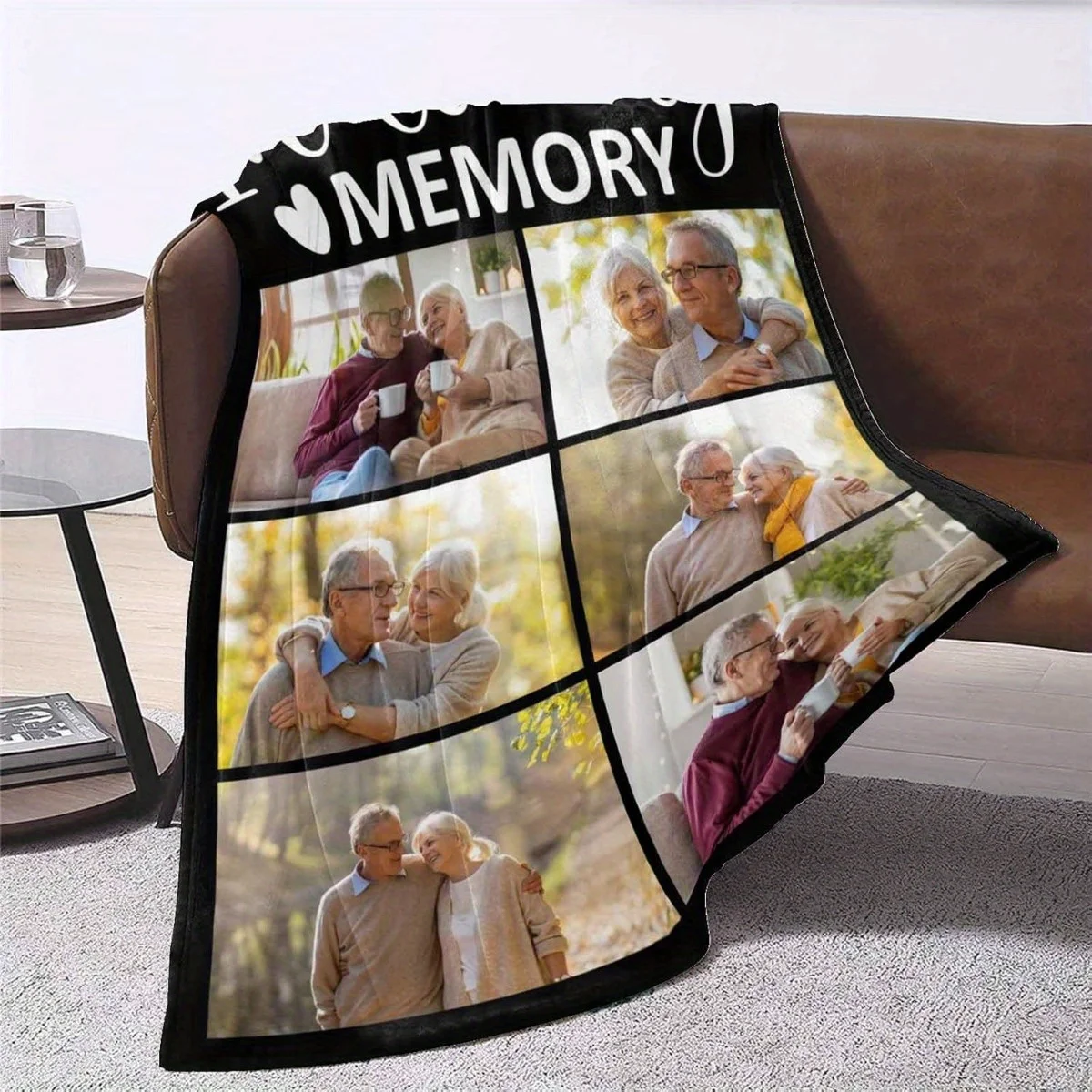 Personalized photo and text pattern blanket customized with 6 picture collages,soft flannel, suitable for family memory birthday