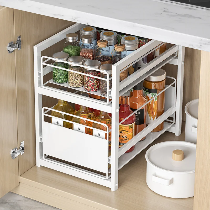 

Dish Rack Under The Kitchen Sink Storage Shelves Shelf For Spices In The Cabinet Shelf For Spices Layered Washbasin Pull-out