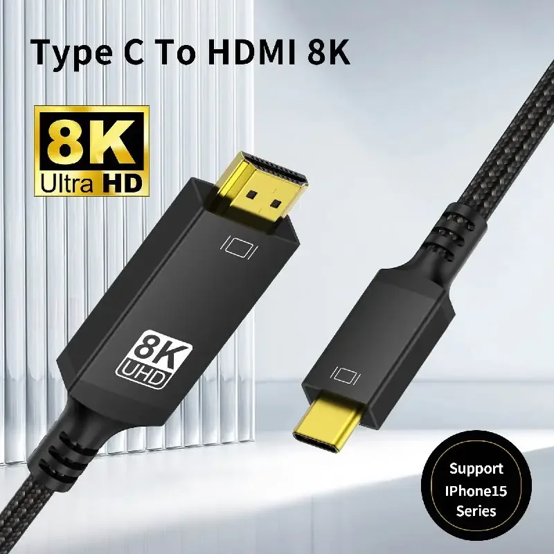 Кабель совместимый с USB C на HDMI 8K 4K Тип C на HDMI 2,1 Thunderbolt 3 от 4 до 8K60Hz 4K120Hz для iphone 15 MacBook Huawei Mate30