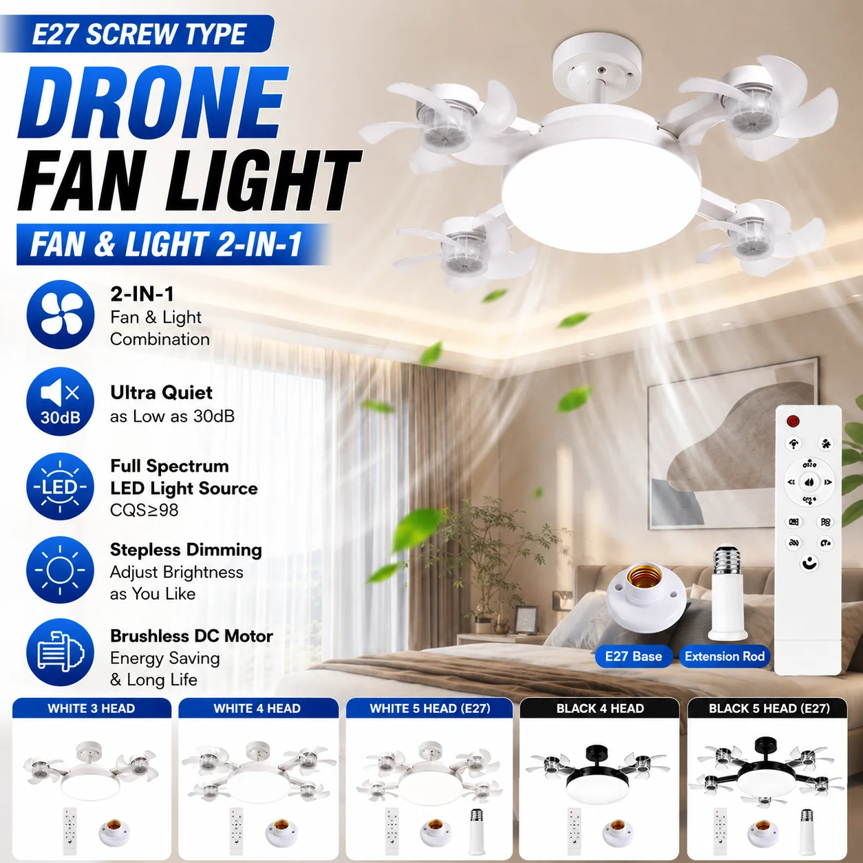 Drone Beacon Light - Drone Fan Light 2in1 LED Ceiling