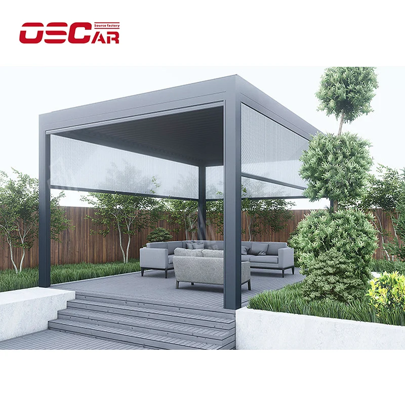 

Garraf Outdoor Motorized Opening Louver Roof Gazebo,Waterproof Retractable Aluminum Pergola For Backyard