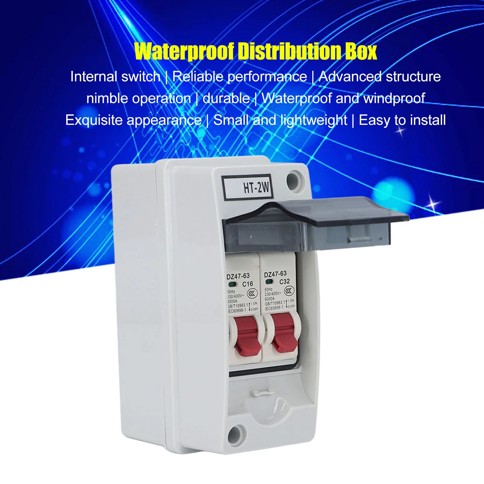 Distribution Box IP65 Waterproof 2 Way Flame Retardant MCB C Type Distribution Case for Outdoor Use Distribution  Case