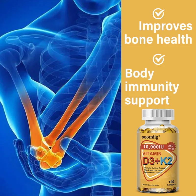 Vitamin D3 & K2 Supplement 10000 IU Immune Support, Hair, Skin & Nail Health Joint, Bone, Cardiovascular & Immune Health.