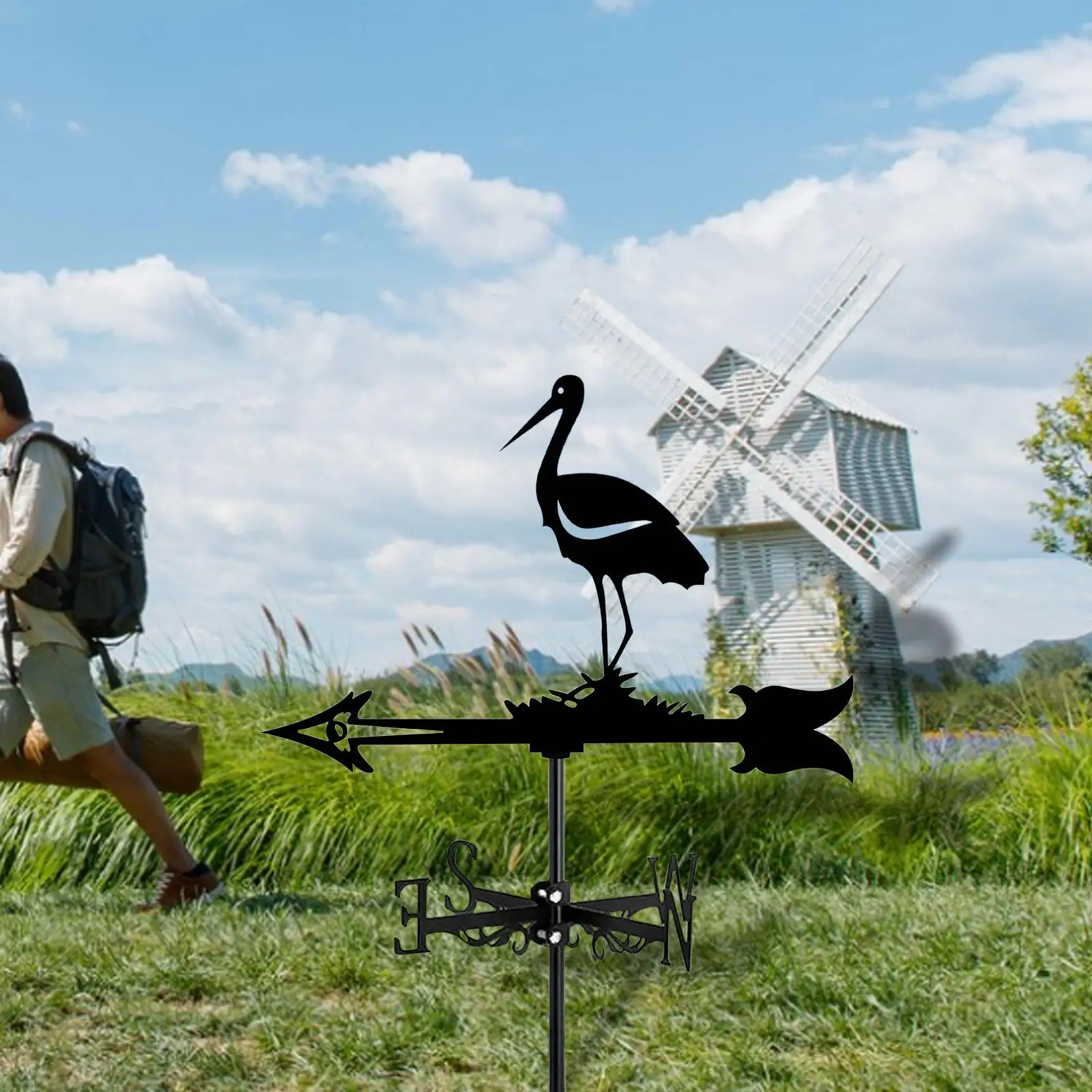 Crane Figurine Wind Vane Ornament Wind Direction Indicator for Barn Pavilion