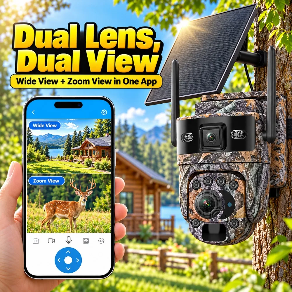 12MP 20X Zoom WiFi Camera Solar Outdoor Camouflage PTZ 4G CCTV Human Detection Night Vision Alarm Hunting Surveillance Cameras