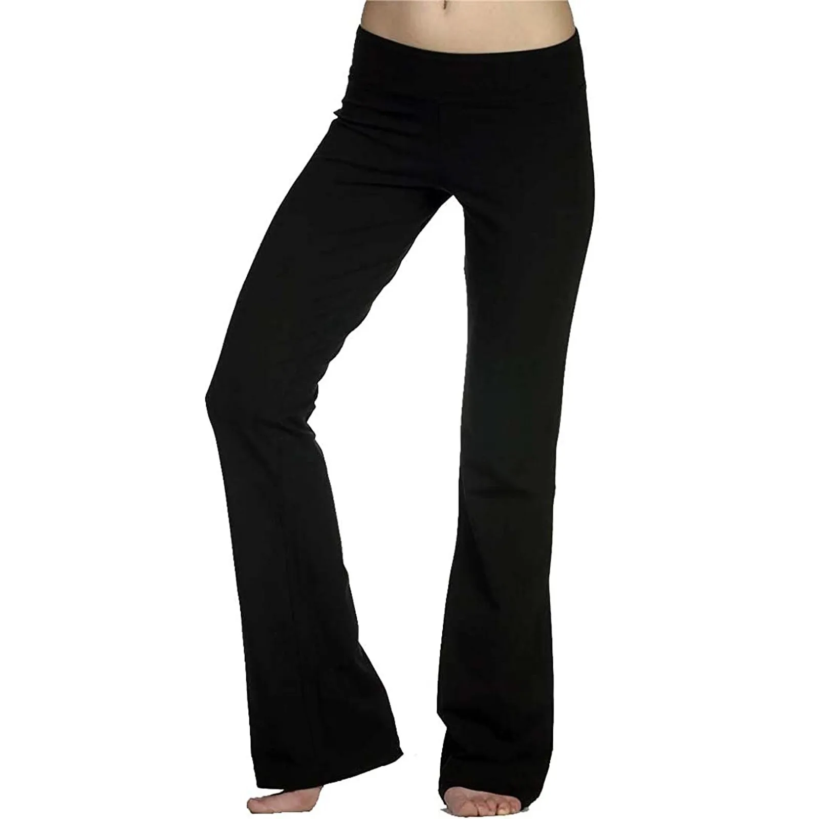 Pantalones acampanados de cintura media para mujer, pantalones largos de entrenamiento con Control de barriga, ropa de calle informal elástica, Leggings de moda, 2023