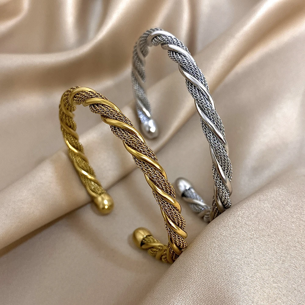 الكلاسيكية خمر الفولاذ المقاوم للصدأ المفتوحة الإسورة سوار للنساء الرجال الشرير مكتنزة مطلية بالذهب أساور امرأة هدية الكفة المعصم مجوهرات