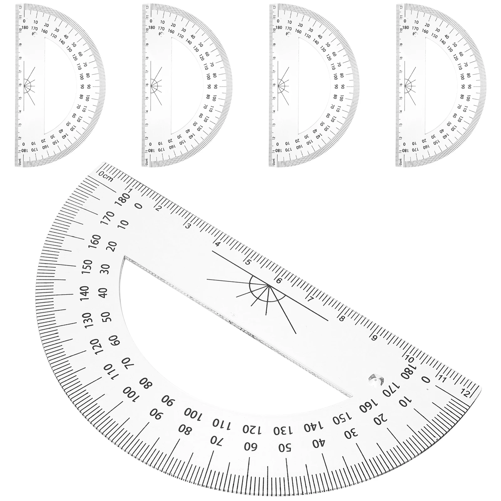 5pcs Protractors Math Tool Plastic Math Geometry Protractor Transparent 180 Degrees Half Circle Large Size School Supplies