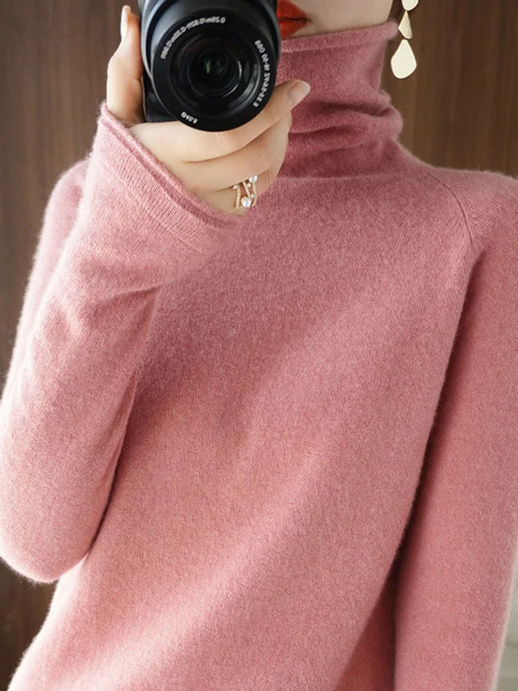 Sweter damski zimowy kaszmirowy golf ciepła dzianina koreański Casual solidna koszula z wycięciem moda swetry z dzianiny brązowy sweter — zdjęcie 2