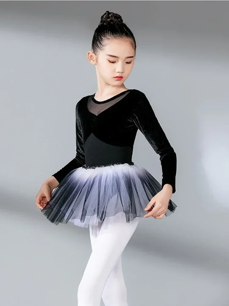 Taniec baletowy TuTu sukienka do tańca dla dziewczynek trykoty gimnastyczne stroje taneczne jesienne i zimowe body z długimi rękawami do tańca