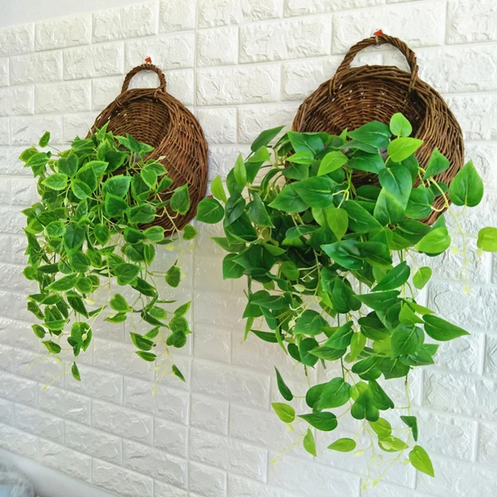 Flower Basket Handmade Weaving Wicker Rattan Decorative Garden Hanging Pot Plants Holder  Wall Hanging Flower Pots