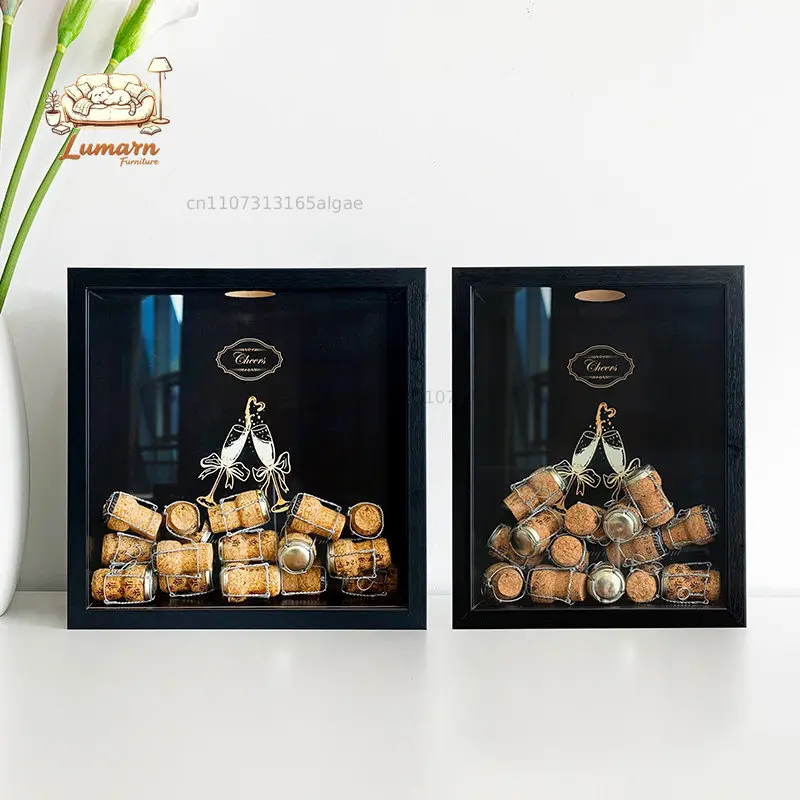 Champagne stopper storage frame, red wine soft stopper display, collection storage box, glass photo frame, bar wine cabinet or