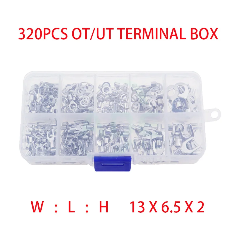 320Pcs/Box 10 In 1 Terminals Non-Insulated Ring Fork U-type Brass Terminals Assortment Kit Cable Wire Connector Crimp Spade