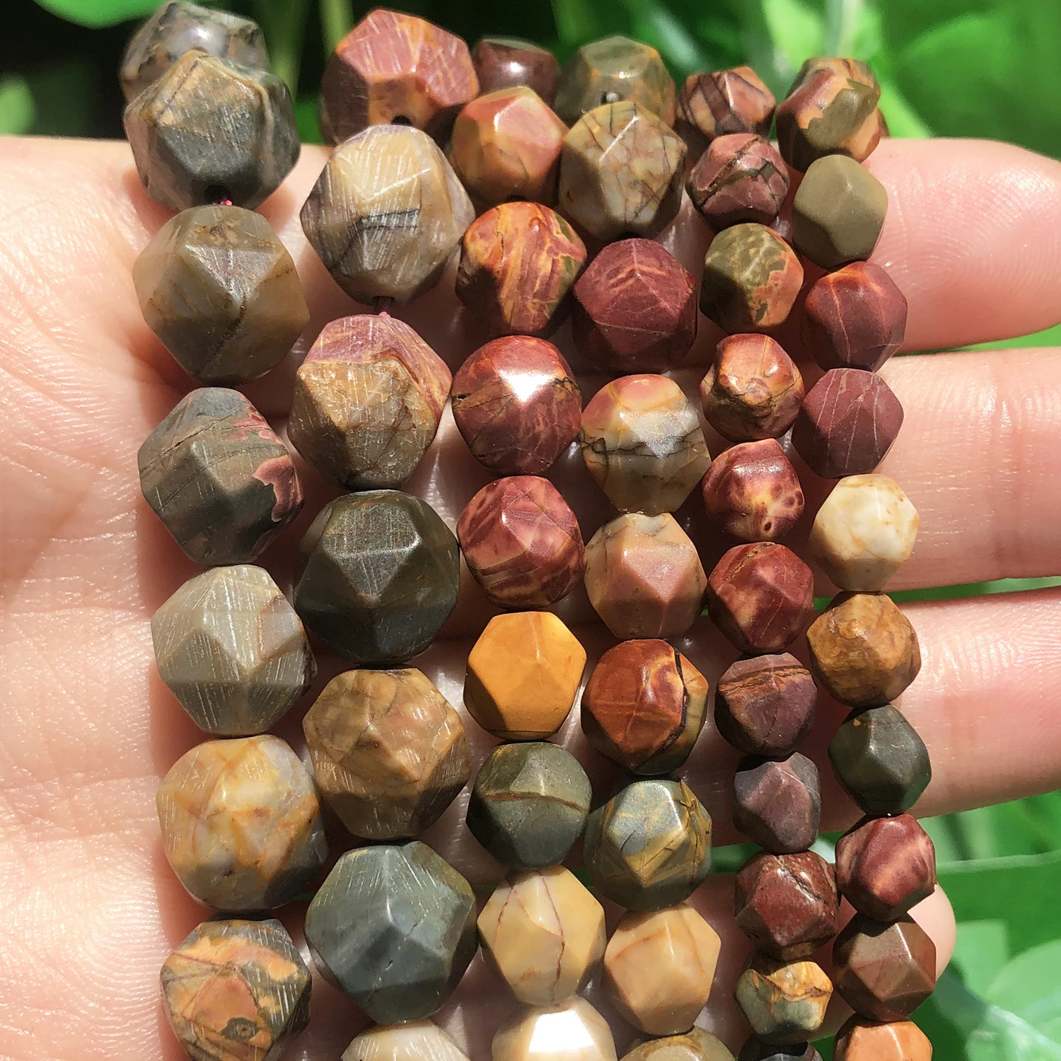 Natural Faceted Picasso Jaspers Stone Beads Round Loose Spacer Beads Diy Handmade Bracelet for Jewelry Making Accessories 15''