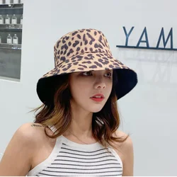 Women Leopard Print Bucket Comfortable Breathe Foldable Men Beach Flat Top Sun Fishing Hat High Quality Flat Panama Hat Street