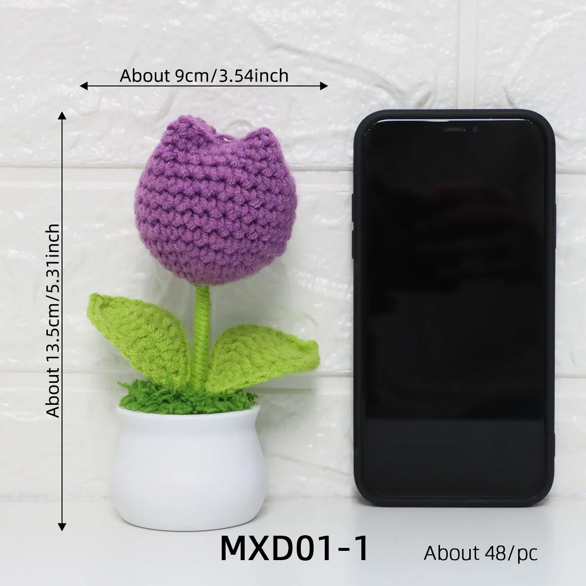 Handmade Crochet Yarn Simulation Tulip Potted Plant Small Ornament Office Ornament Teacher's Day Gift