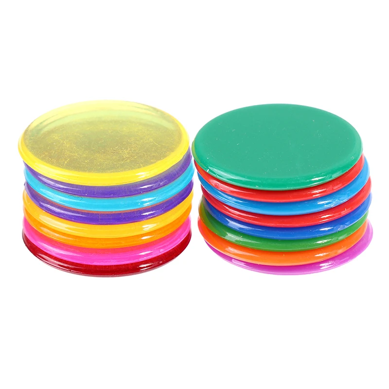 100Pc Multicolor Chips Bingo Supplies Plastic Counters For Maths Poker Game Token Clips Transparent Colorful Counting Chips 19mm