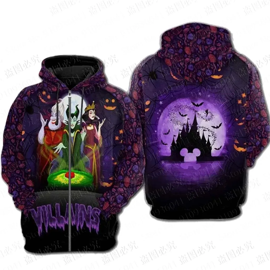 Maleficent Disney 2024 classic men women 3D Disney Print High quality Fleece Zipper/ Hoodies parent-child clothing Pullover Tops