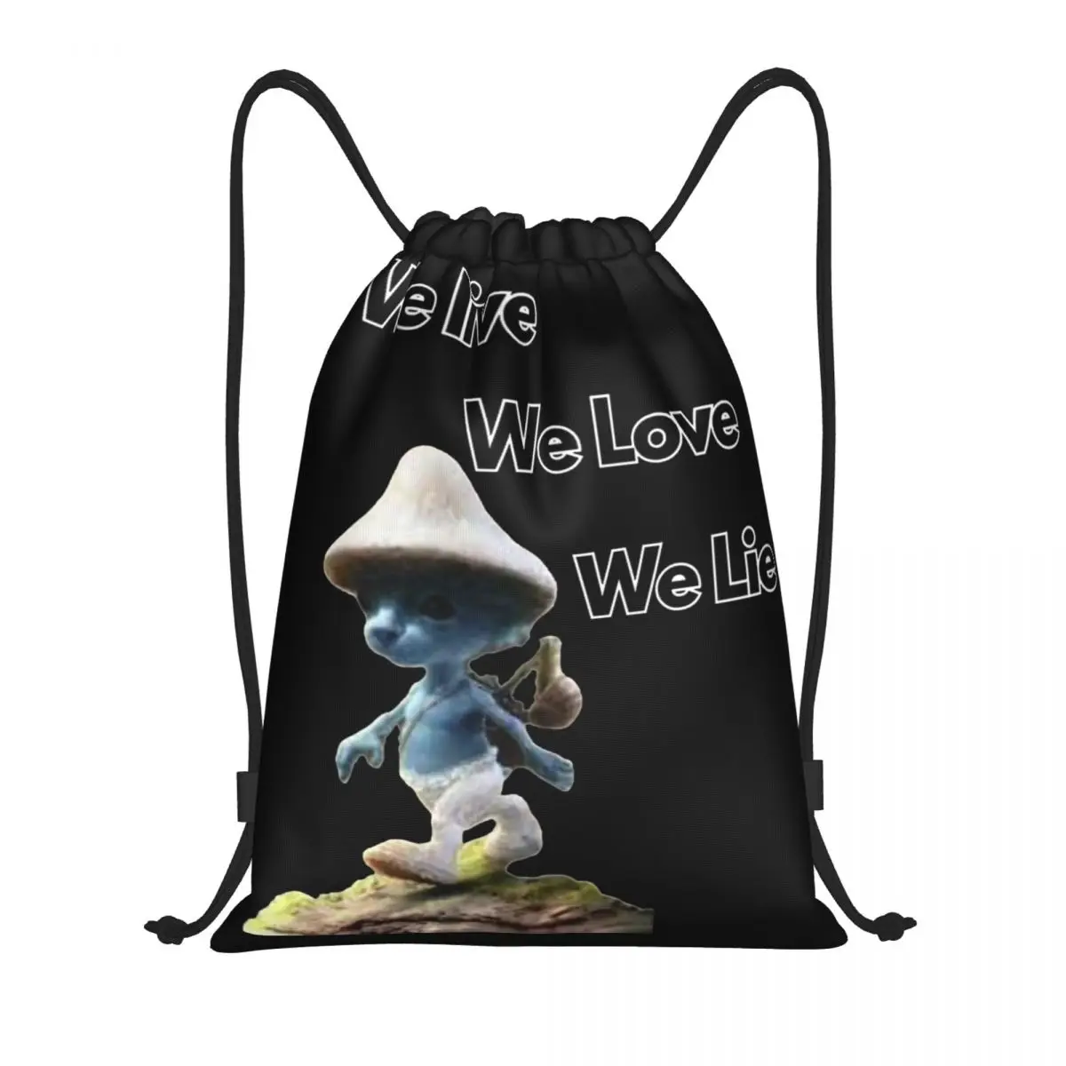 We Live We Love We Lie Drawstring Backpack Sports Gym Sackpack Funny Shailushai Meme String Bags for Exercise