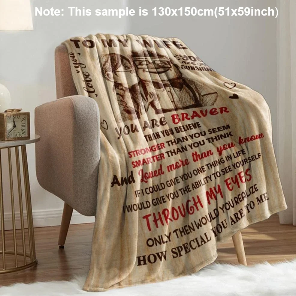 To My Wife Love You You Are My Sunshine Inspirational Couple Gift Throw Blanket for Anniversary