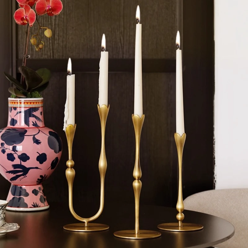 Nordic retro Lily brass candle holder decoration,home dining table decoration center,festival and wedding decoration candlestick