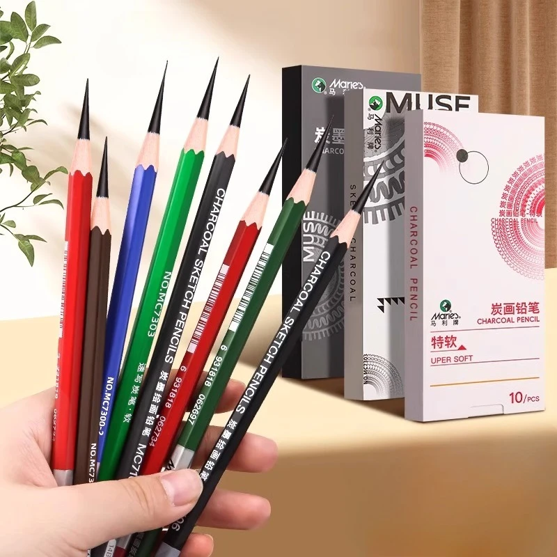 10pcs Sketch Charcoal Pen Set Soft Medium Hard 14B16B Not Easy To Break Core for Art Students Sketching Painting Exam Shadow