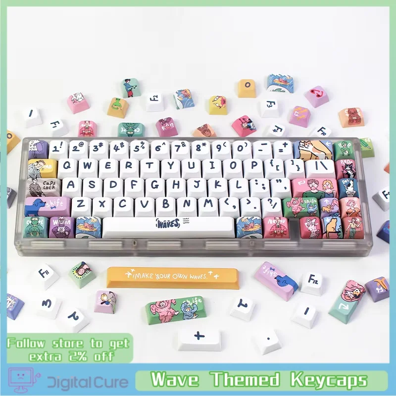 Wave Themed Keycaps 123 Keys Xda Highly Customized Illustration Patterns And Thermal Sublimation Mechanical Keyboard Key Cap