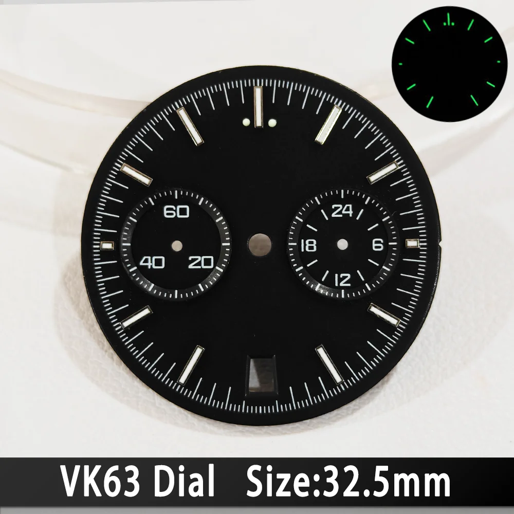 32,5 MM Beide augen Uhr Zifferblätter Für VK63 Geeignet Für VK64 Quarzwerk C3 Grün Leucht Zifferblätter Männer Uhr Zubehör teile