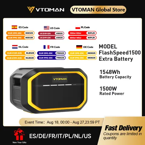 VTOMAN FlashSpeed1500 Extrabatteri 1548 Wh för VTOMAN FlashSpeed1000/FlashSpeed1500 kraftstation med 1500 W (3000 W topp) 8 best sales utomhusbatteri - №6