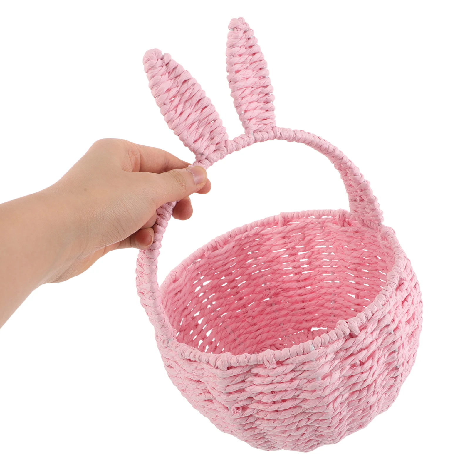

Bunny Ear Flower Basket Handheld Decorative Rabbit Storage for Picnic Fruit Egg Cookies Beach Wine Birthday Organizer Pink