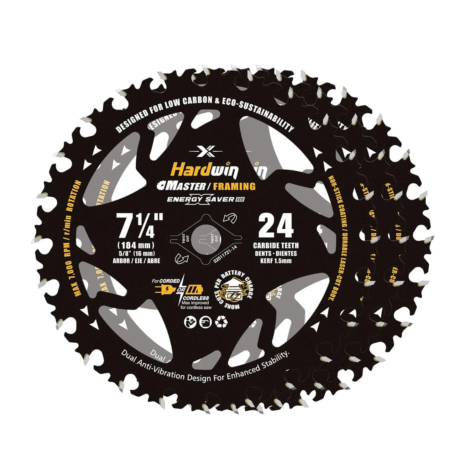

7 1/4 Inch Framing Circular Saw Blade Set of 3,24T Carbide Teeth,Lightweight for Cordless Saws.Super Thin Kerf Cuts Wood,Plywood