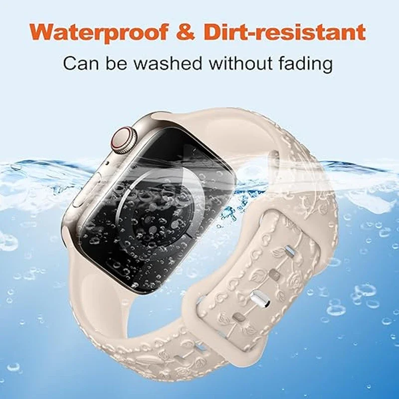 Tali Berukir untuk Apple Watch Band 42Mm 44Mm 45Mm 41Mm 40Mm 49Mm Gelang Bunga Silikon Seri Correa 8 9 7 SE 4 5 6 Ultra 2