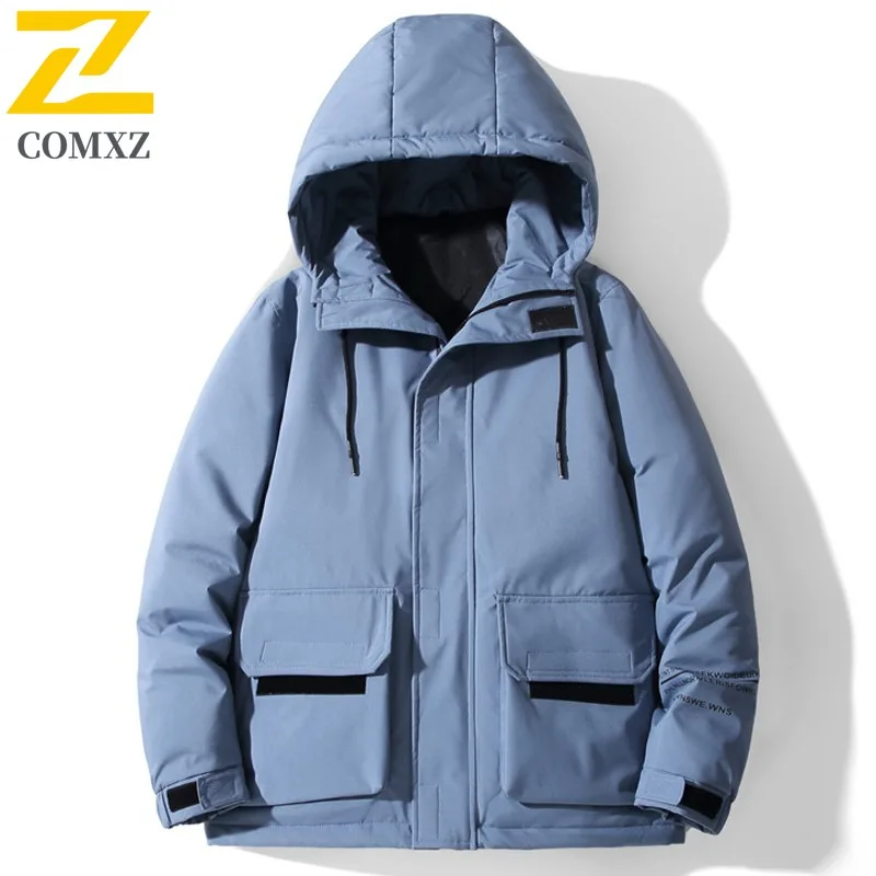 COMXZ Men'sWarm Thick Puffer Jacket 2025 Fashion Trendy Windproof Skiing Winter Jacket Travel Lightweight Down Jacket  Clothing
