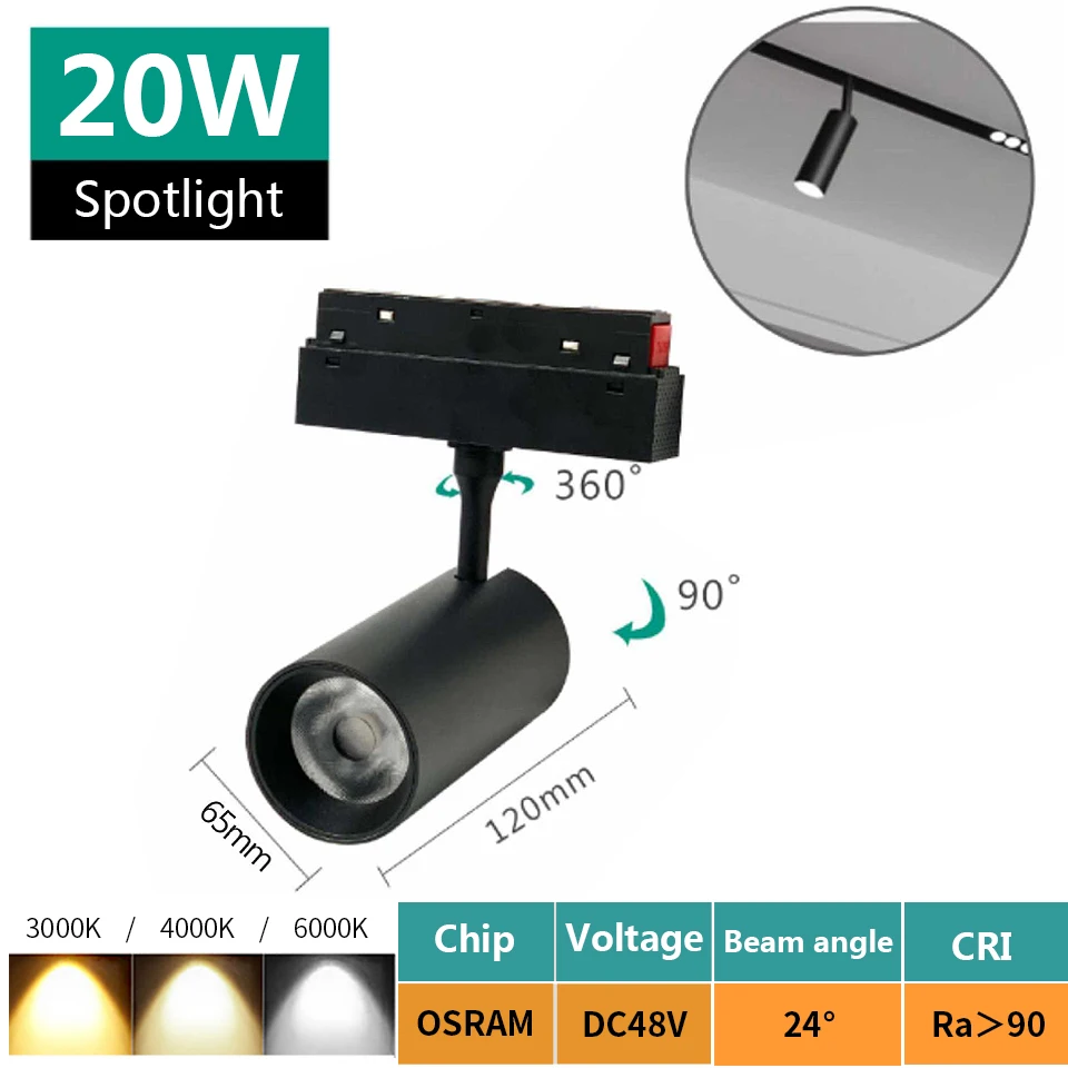 Imagem -06 - Sistema de Iluminação de Trilho Magnético Regulável Led Magnetic Track Light Zigbee Tuya 48v Spotlight Ímã Regulável 7w 10w 15w 20w