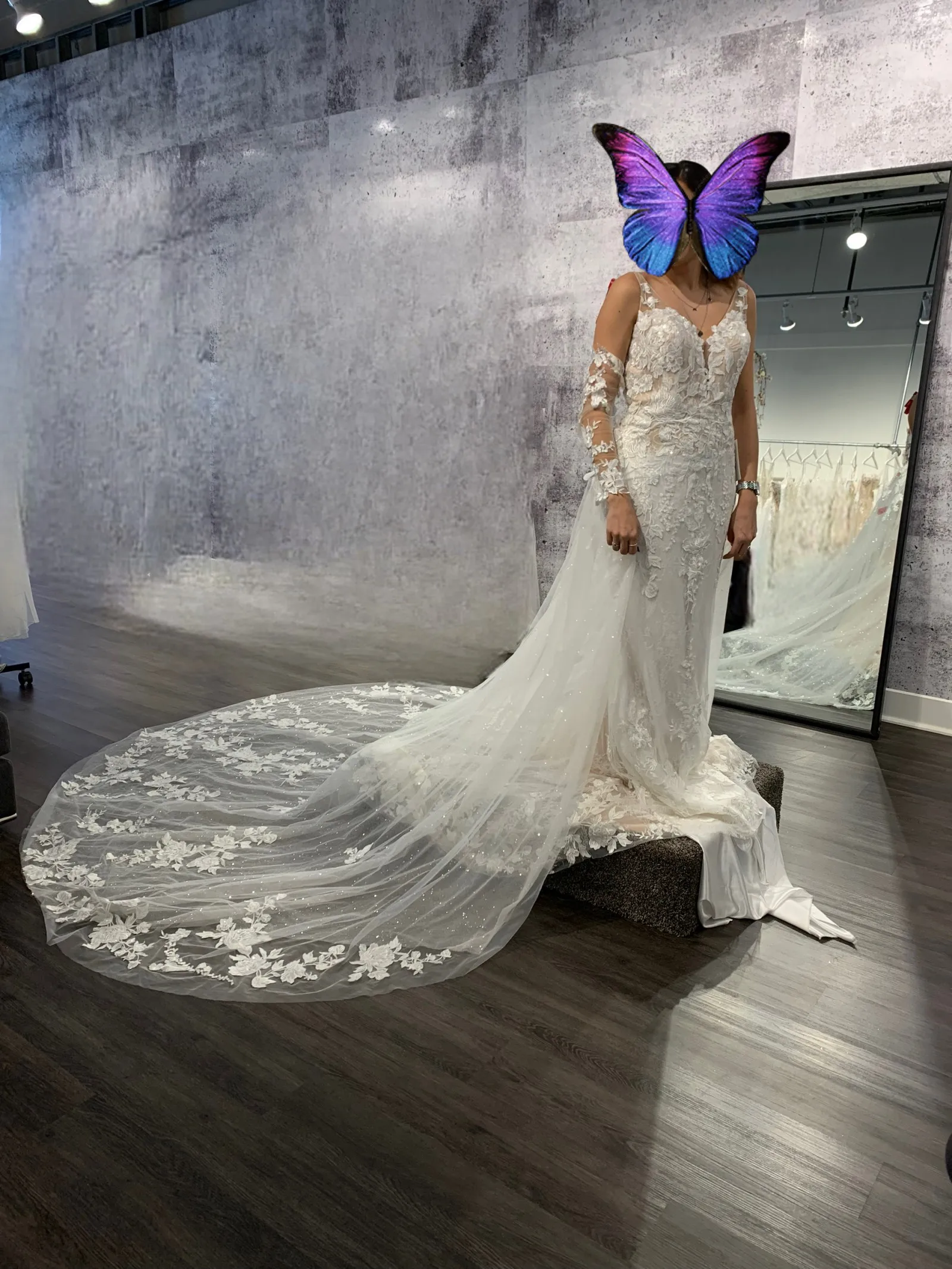 

2026 New Customizable V - Neck Spaghetti Strap Lace Wedding Dress with Detachable Long Floral Embroidered Train