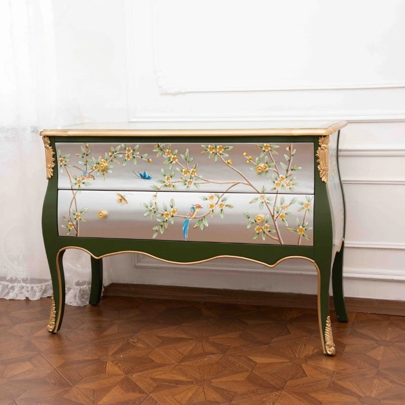 French design retro solid wood cabinets hand painted new entrance wardrobe living room home locker with 2 drawers