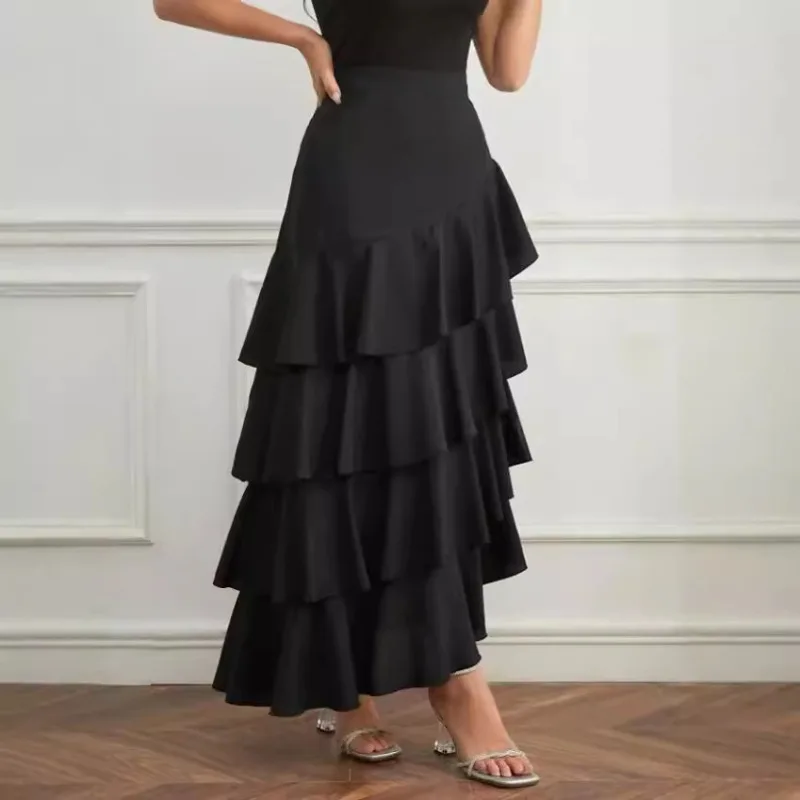 2026 Spring/Summer New European American Style Slim High Waist Irregular Women Skrts Solid Elegant Demeanor Long Skirt Trend